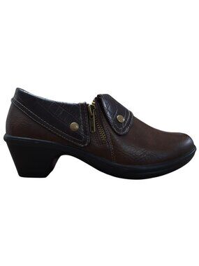 Easy Street Womens Brown Comfort Shoes 6 WW Side Zip Low Heel Wide Width New.